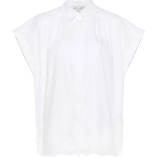 Weiße Bluse mit Blumen-Spitzen-Detail , Damen, Größe: S - Ermanno Scervino - Modalova