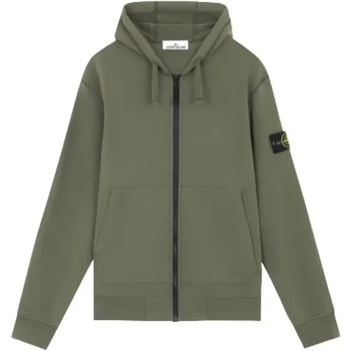 Zip-throughs, male, , Size: XL Hooded Cotton Sweatshirt with Zipper - Stone Island - Modalova