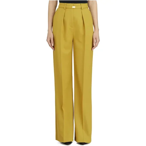 Straight Trousers, female, , Size: M Wool High-Waisted Pants - Elisabetta Franchi - Modalova