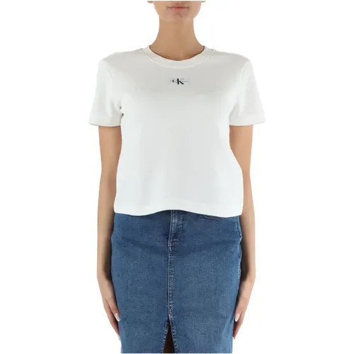Cotton T-shirt with Front Logo Patch , female, Sizes: XL, L, S, M - Calvin Klein Jeans - Modalova
