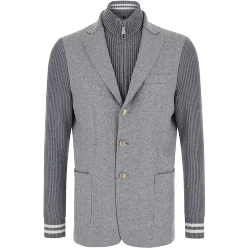 Blazers, male, , Size: L Grey Knit Sleeve Jacket - Eleventy - Modalova