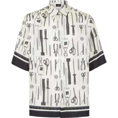 Silk Tools Print Shirt , male, Sizes: L, M - Fendi - Modalova