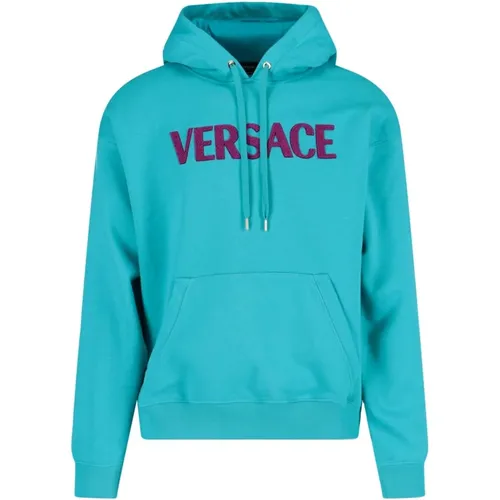 Hoodies, male, , Size: S Cotton Logo Sweatshirt - Versace - Modalova