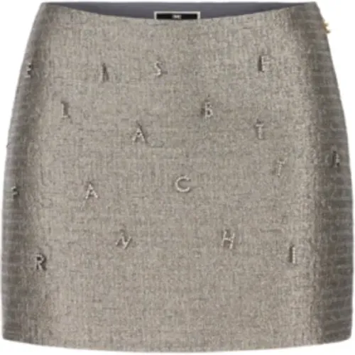Grey Tweed Lurex Mini Skirt , female, Sizes: M - Elisabetta Franchi - Modalova