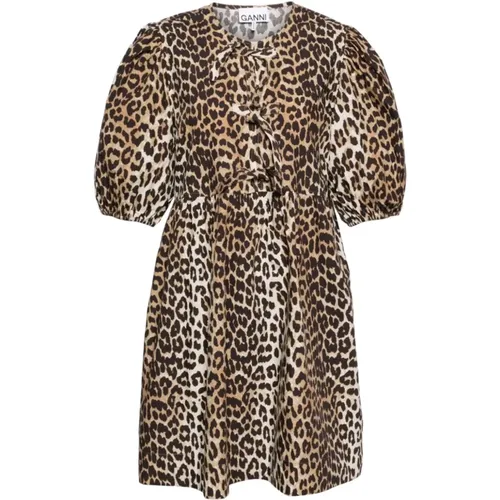 Short Dresses, female, , Size: XS Leopard Print Dress with Puff Sleeves - Ganni - Modalova