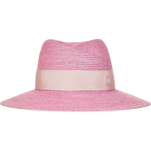 Bubblegum Straw Hat with Metal Logo Plate , female, Sizes: M, S - Maison Michel - Modalova