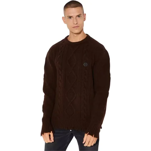 Brauner Skull & Bones Wollpullover - Philipp Plein - Modalova