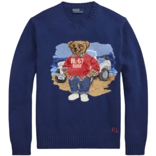 Round-neck Knitwear, male, , Size: L Intarsia Cotton Polo Bear Sweater - Polo Ralph Lauren - Modalova