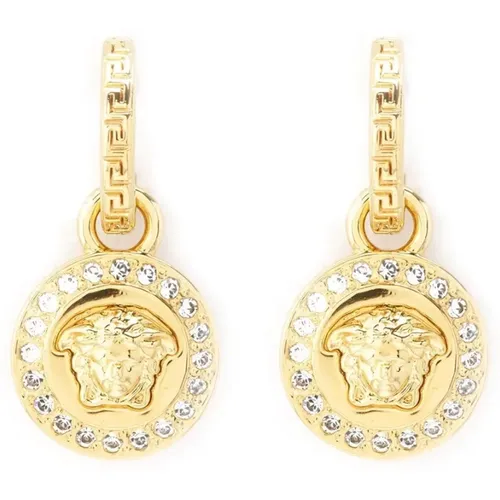 Weißgoldene Crystal La Medusa Ohrringe , Damen, Größe: ONE Size - Versace - Modalova
