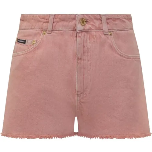 Denim Shorts, female, , Size: XS Rose Denim Shorts with Logo Patch - Dolce & Gabbana - Modalova