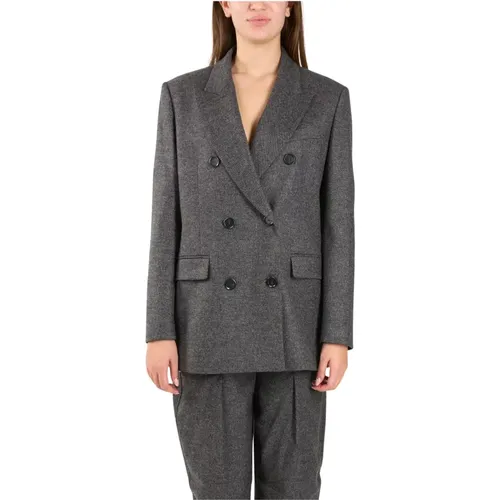 Blazers, female, , Size: M Wool double-breasted jacket micro check pattern - pinko - Modalova