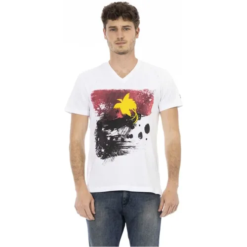 Action V-Neck T-Shirt Front Print , Herren, Größe: 3XL - Trussardi - Modalova