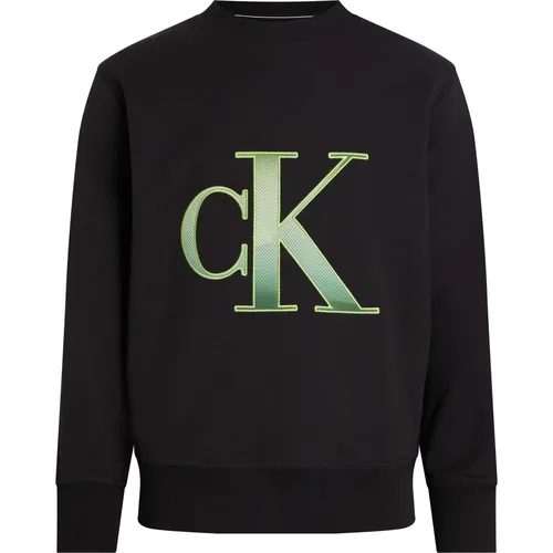 Schwarzer Pullover mit Druck , Herren, Größe: M - Calvin Klein - Modalova