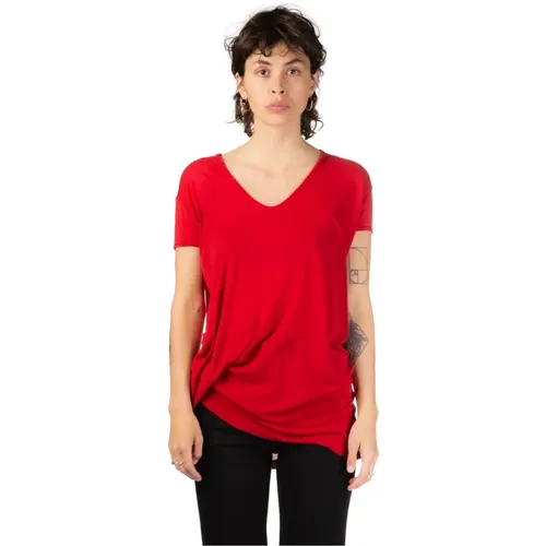 Rotes Asymmetrisches V-Ausschnitt T-Shirt - Rick Owens - Modalova