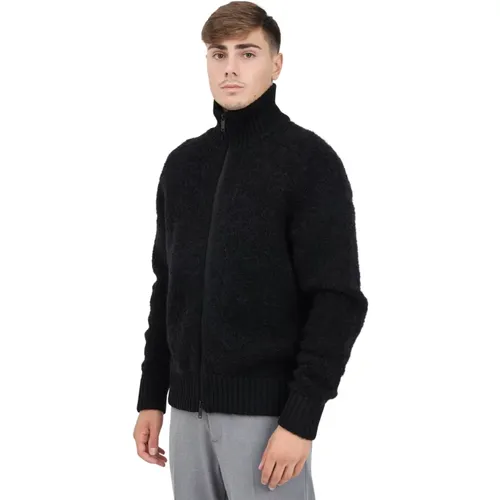 Schwarze Kurzstrickjacke Mit Reißverschluss , Herren, Größe: L - Selected Homme - Modalova