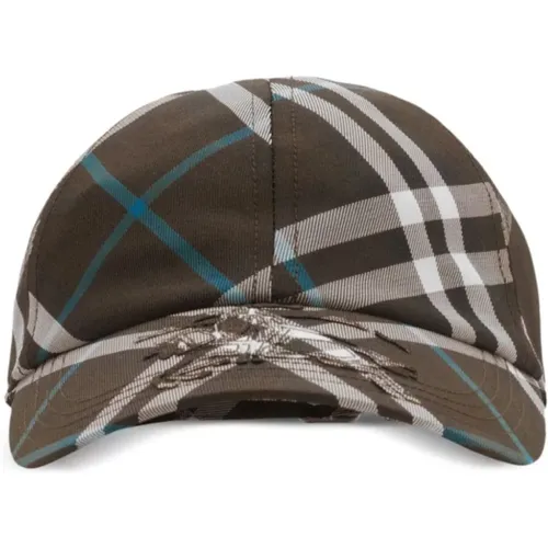 Caps, male, , Size: S Check Baseball Cap with Equestrian Knight Patch - Burberry - Modalova