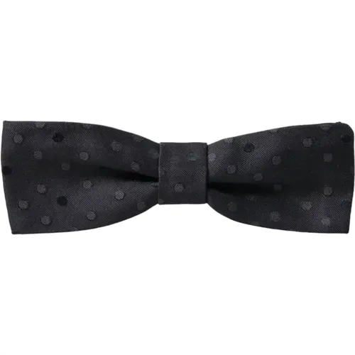 Bowties, male, , Size: ONE SIZE Elegant Gray Polka Dot Silk Bow Tie - Dolce & Gabbana - Modalova