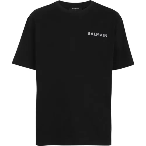 T-Shirts, male, , Size: XL Oversized cotton T-shirt with small Paris logo - Balmain - Modalova