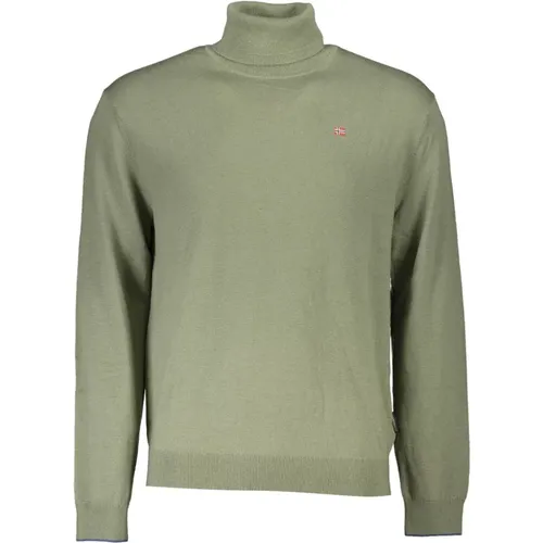 Grüner Pullover mit langen Ärmeln besticktem Logo , Herren, Größe: 3XL - Napapijri - Modalova