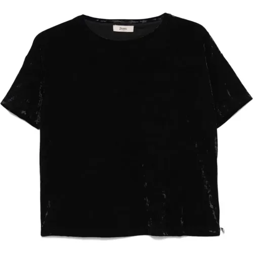 Schwarzes Tee Shirt , Damen, Größe: S - Herno - Modalova