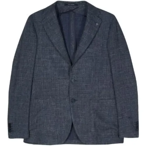 Blazers, male, , Size: S Navy Melange Blazer with Button Detail - Tagliatore - Modalova