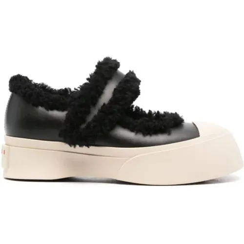 Ballerinas, female, , Size: 10 US Faux-Fur Trim Sneakers - Marni - Modalova