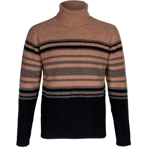 Turtlenecks, male, , Size: L Striped Wool and Cotton Sweater - Irish Crone - Modalova