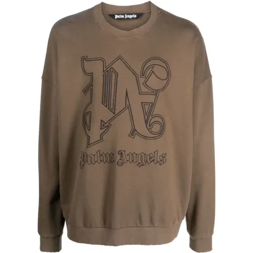 Earth Embroidered Logo Sweater , male, Sizes: S, L, M - Palm Angels - Modalova