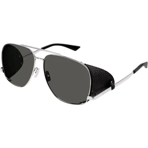 Leon Leather Spoiler Sunglasses Silver Grey , female, Sizes: 59 MM - Saint Laurent - Modalova