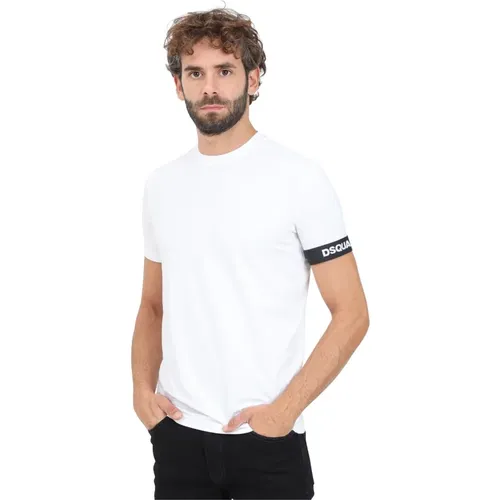 Weißes T-Shirt mit Logoband , Herren, Größe: L - Dsquared2 - Modalova