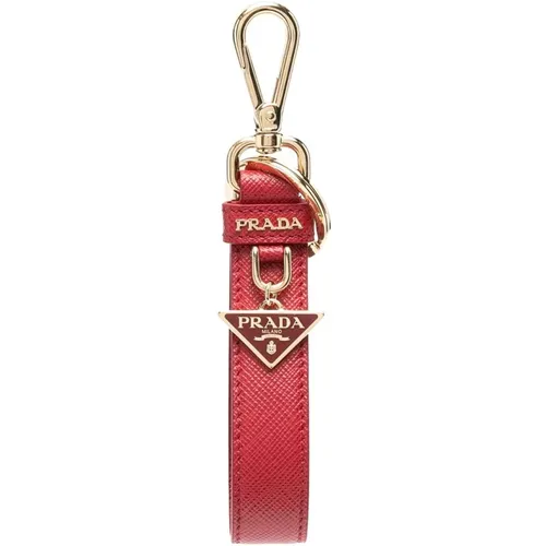 Leather Keychain with Logo Pendant , female, Sizes: ONE SIZE - Prada - Modalova