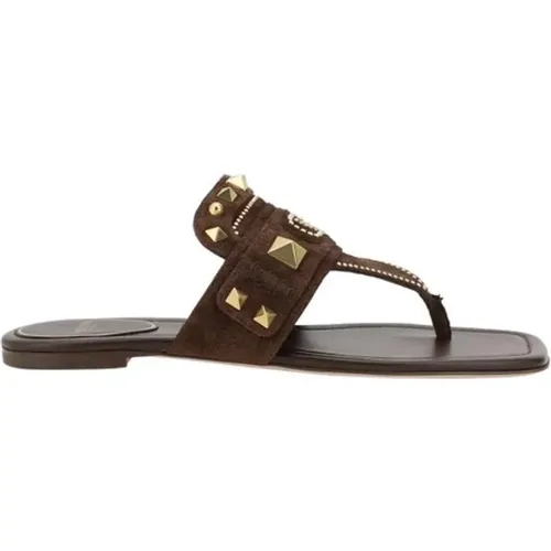 Flip Flops, female, , Size: 8 US Rockstud Square Toe Thong Sandals - Valentino Garavani - Modalova