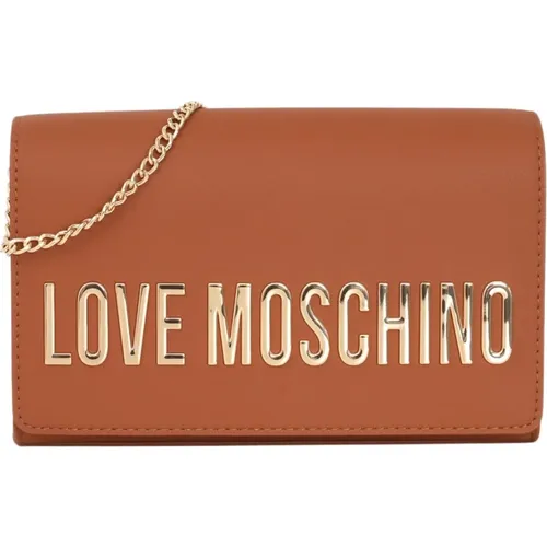 Braune Schultertasche mit Metall-Logo - Love Moschino - Modalova