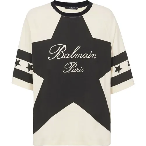Two-tone Logo Print T-shirts and Polos , female, Sizes: S - Balmain - Modalova