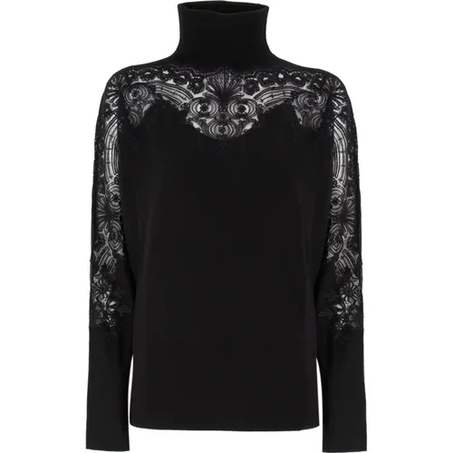 Lace Applique Turtleneck Jumper , female, Sizes: S, M - Ermanno Scervino - Modalova