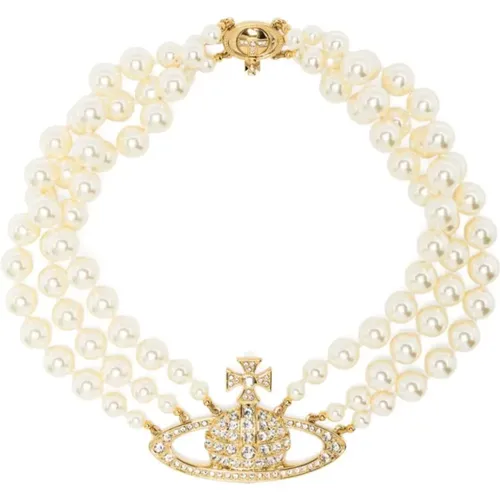 Perlen Bas Relief Gold Halskette , Damen, Größe: ONE Size - Vivienne Westwood - Modalova