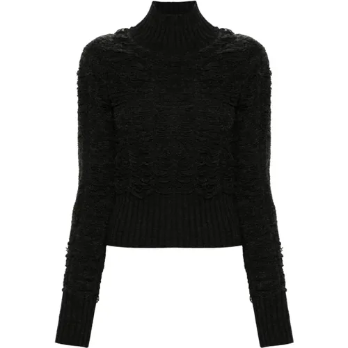 Distressed Grey Wool Sweater High Neck , female, Sizes: L, M - MM6 Maison Margiela - Modalova