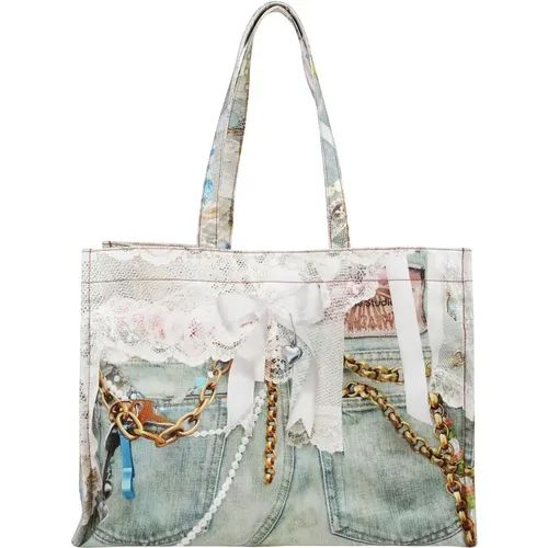 Tote Bags, female, , Size: ONE SIZE Denim Effect Shoulder Bag - Acne Studios - Modalova