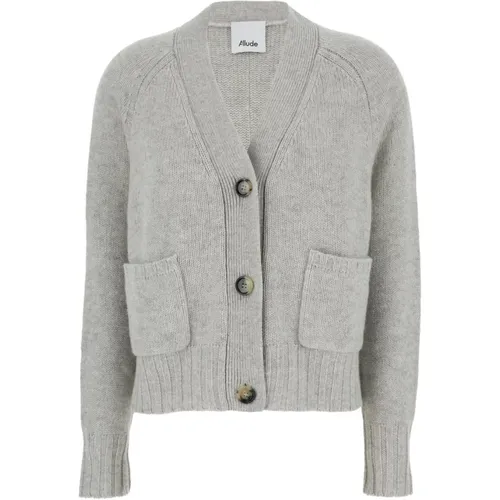 Graue Wolle Kaschmir Cardigan Pullover , Damen, Größe: XS - allude - Modalova