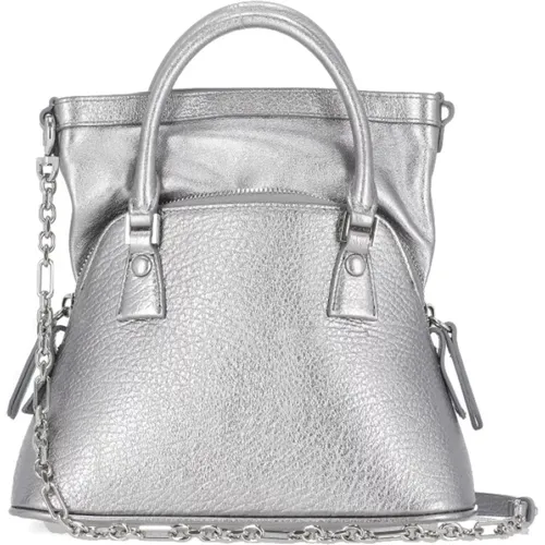 Silver Pebbled Leather Shoulder Bag , female, Sizes: ONE SIZE - Maison Margiela - Modalova