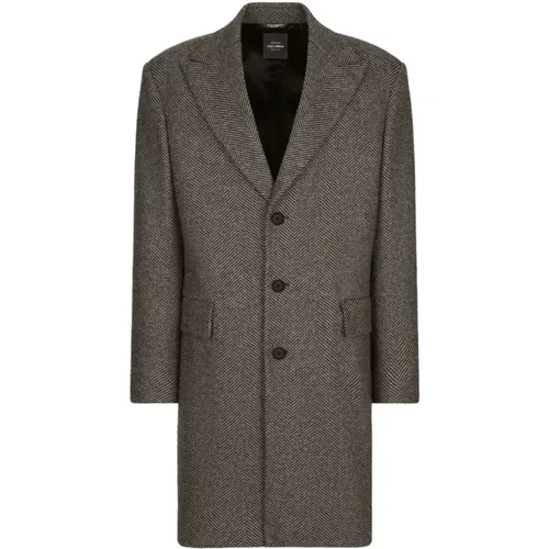 Herringbone Wool Coat , male, Sizes: L - Dolce & Gabbana - Modalova