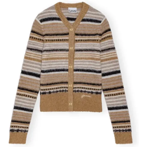 Soft Wool Stripe Cardigan , female, Sizes: L, S, M, XS - Ganni - Modalova