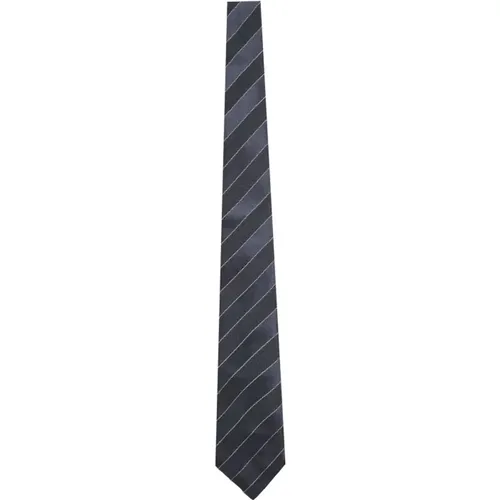 Ties, male, , Size: ONE SIZE Diagonal Striped Silk Tie in Grey - BRUNELLO CUCINELLI - Modalova