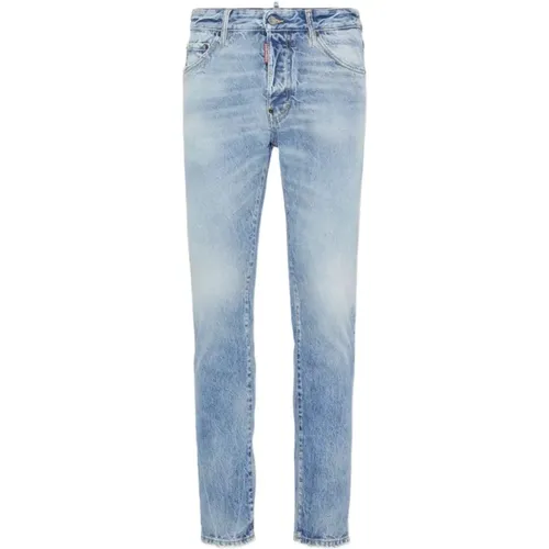 Slim-fit Jeans, male, , Size: M Logo Patch Distressed Jeans - Dsquared2 - Modalova