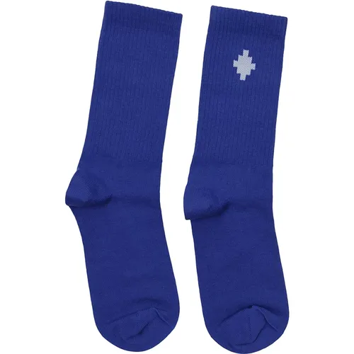 Blaue und weiße Mid-High Socken,Militär Orange Logo Midhigh Socken - Marcelo Burlon - Modalova