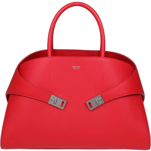 Rote Leder Asymmetrische Handtasche mit Gancini-Schnallen - Salvatore Ferragamo - Modalova