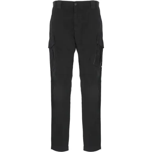 Straight Trousers, male, , Size: XS Cotton Tapered Trousers with Contrasting Logo Patch - C.P. Company - Modalova