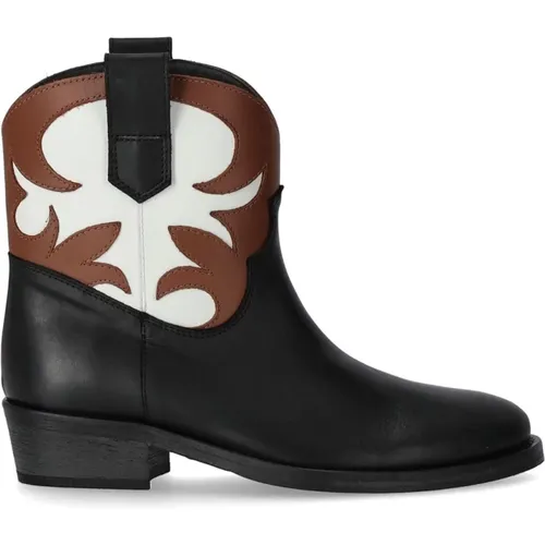 Tricolor Texan Bootie mit Lederdetails , Damen, Größe: 37 EU - Via Roma 15 - Modalova