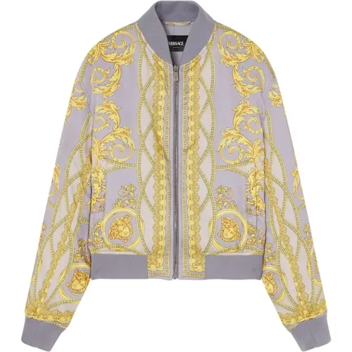 Bomber Jackets, male, , Size: L Baroque Pattern Sweater Jacket - Versace - Modalova