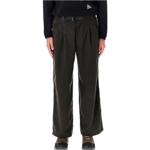 Wide Trousers, male, , Size: XL Khaki Wool Blend Wide Pants - And Wander - Modalova